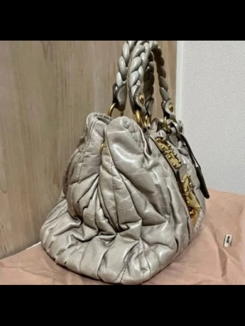 Miu Miu Quilted Cream Leather Satchel with Gold Hardware